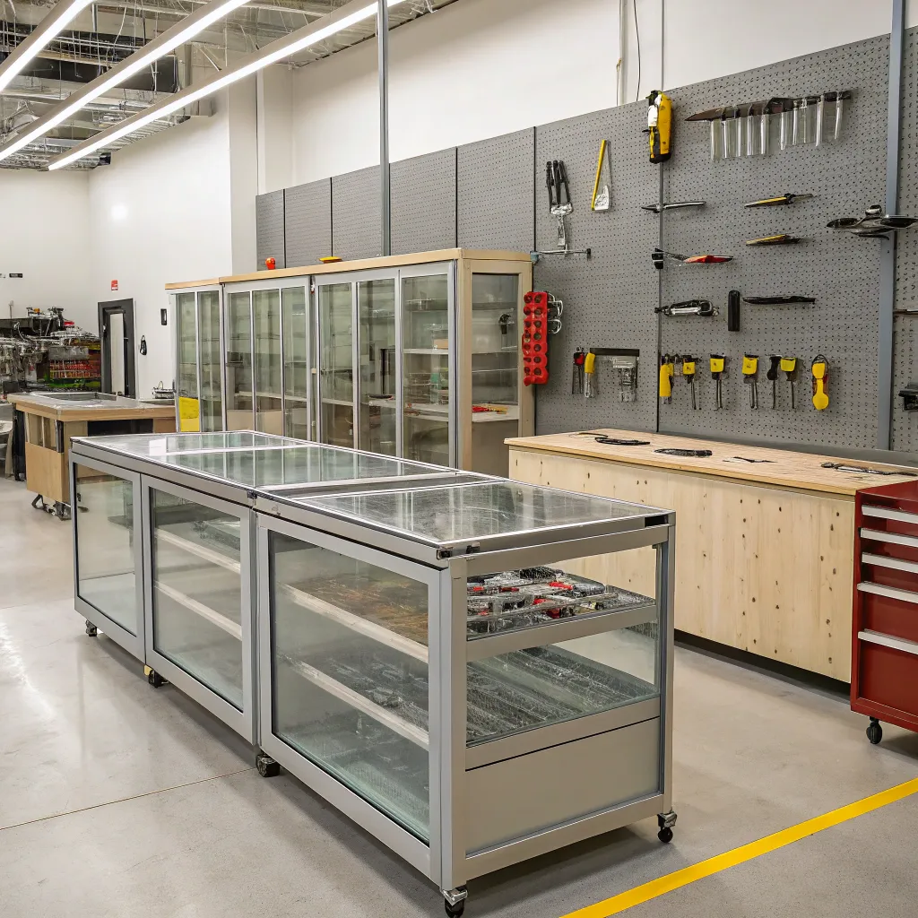 Modern workshop with metal and glass furniture tools